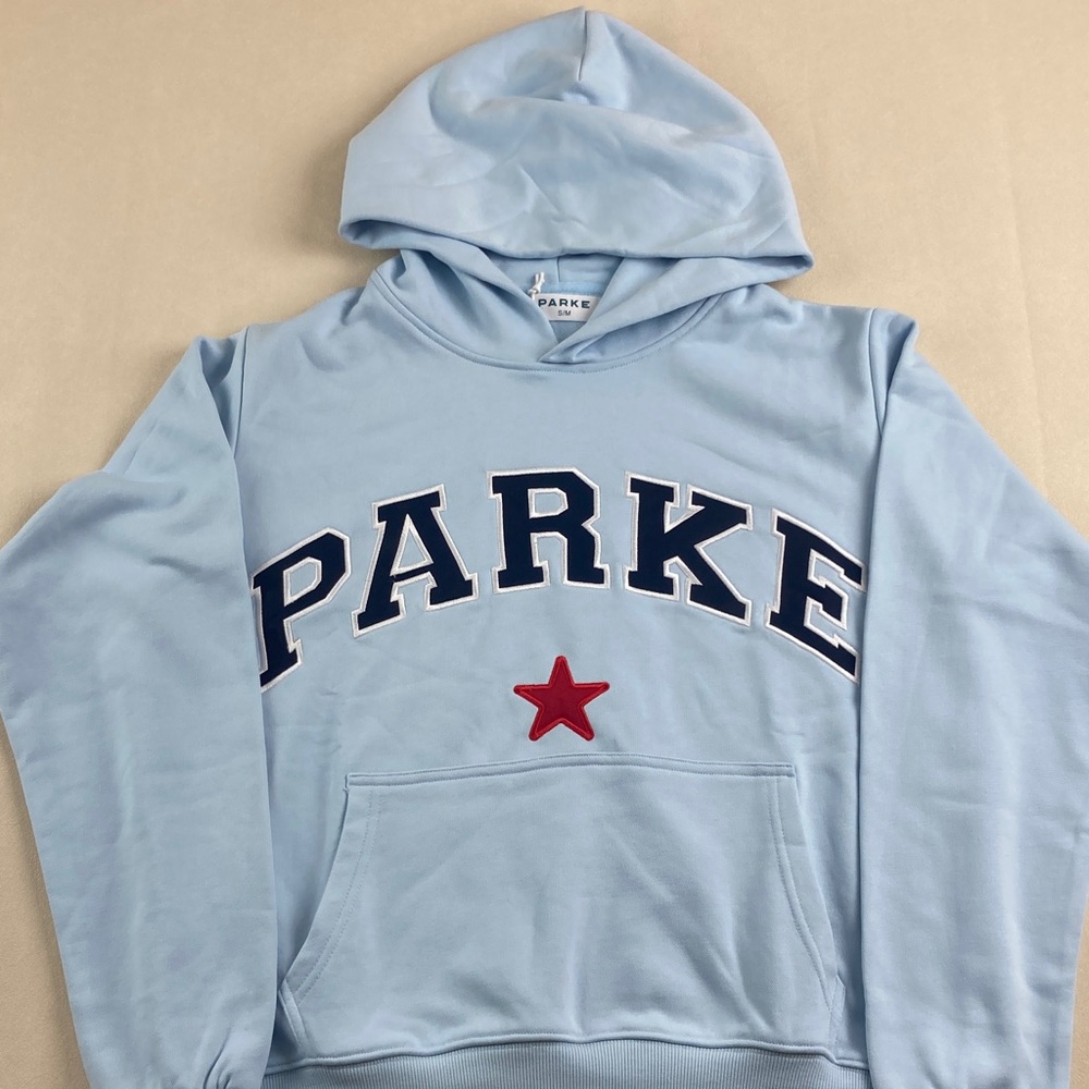 Light Blue Parke Hoodie with Red Star